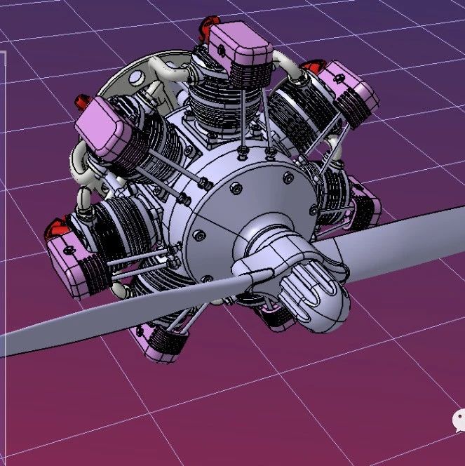 【发动机电机】1比4 七缸星型螺旋桨发动机3D数模图纸 STP格式
