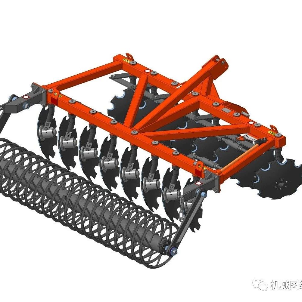 【农业机械】悬挂式双排耙盘3D数模图纸 STP格式