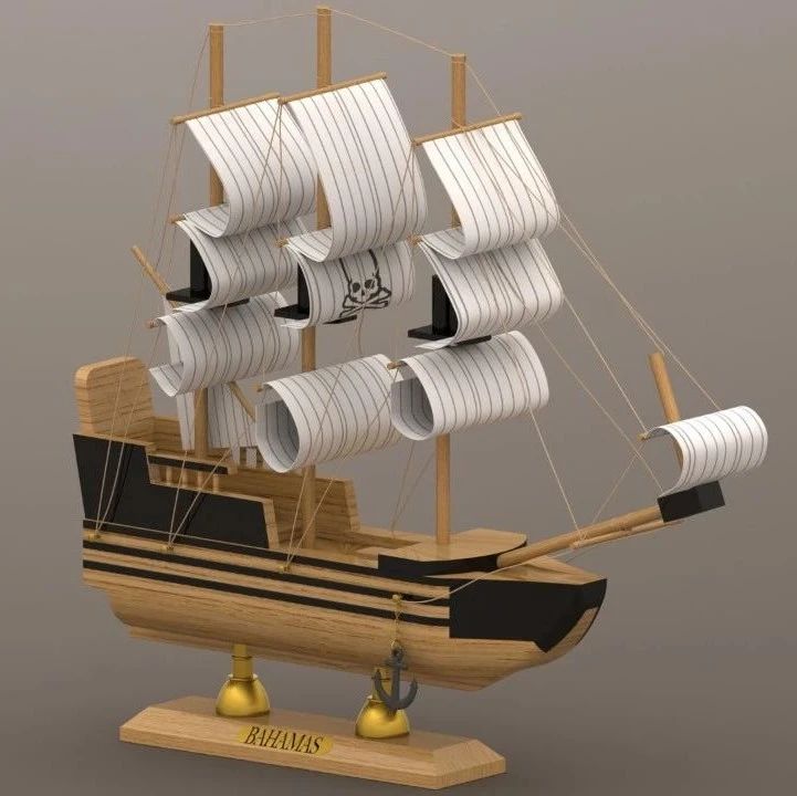 【海洋船舶】Wooden Ship木帆船摆件模型3D图纸 Solidworks设计