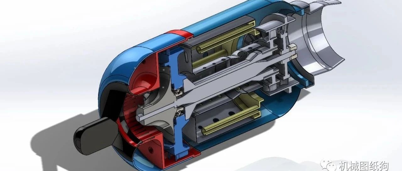 【发动机电机】jet-motor喷气发动机涡喷引擎3D图纸 Solidworks设计 附STEP