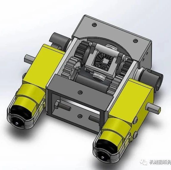 【差减变速器】双电机模型车的差速器结构3D图纸 STEP格式