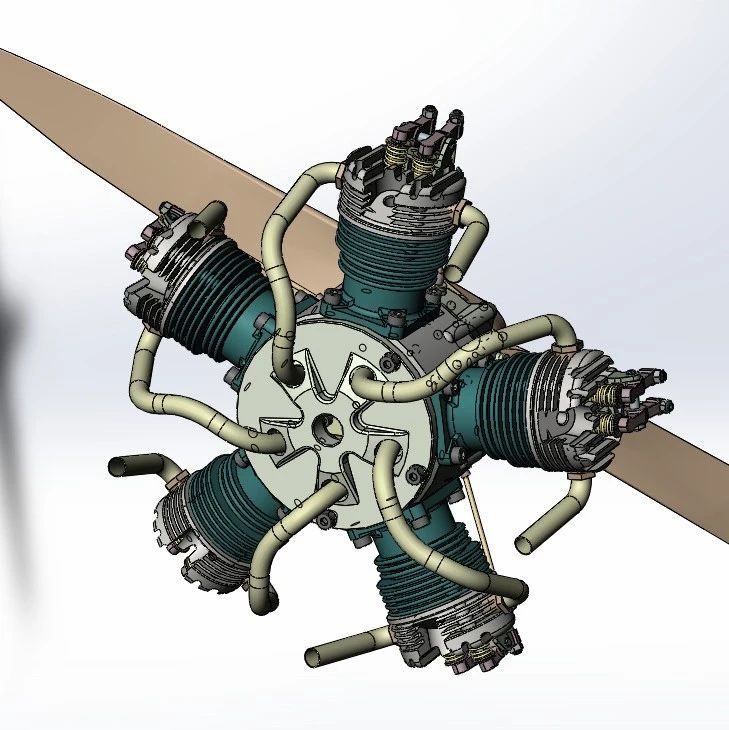 【发动机电机】moto-fan五缸星形发动机模型3D图纸 Solidworks设计