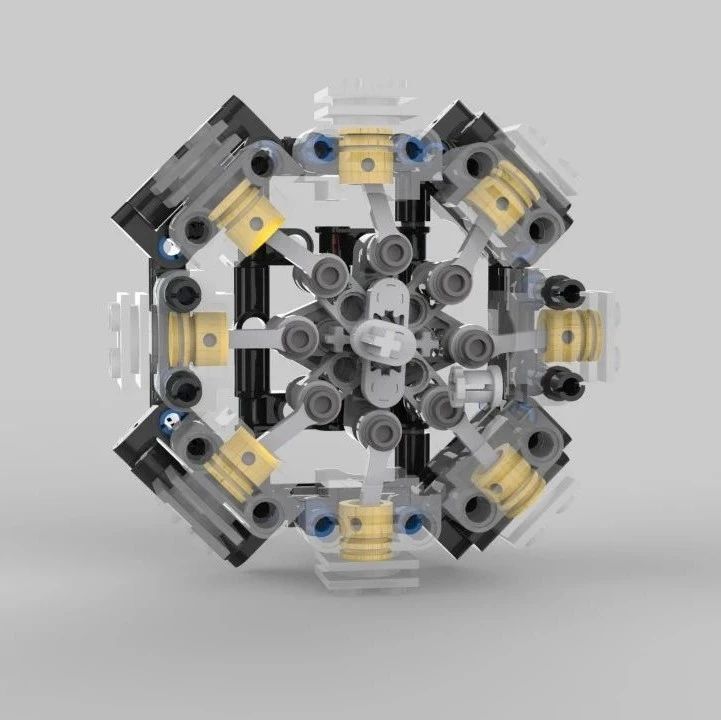 【发动机电机】lego拼装8缸星型引擎演示机构3D图纸 STEP格式