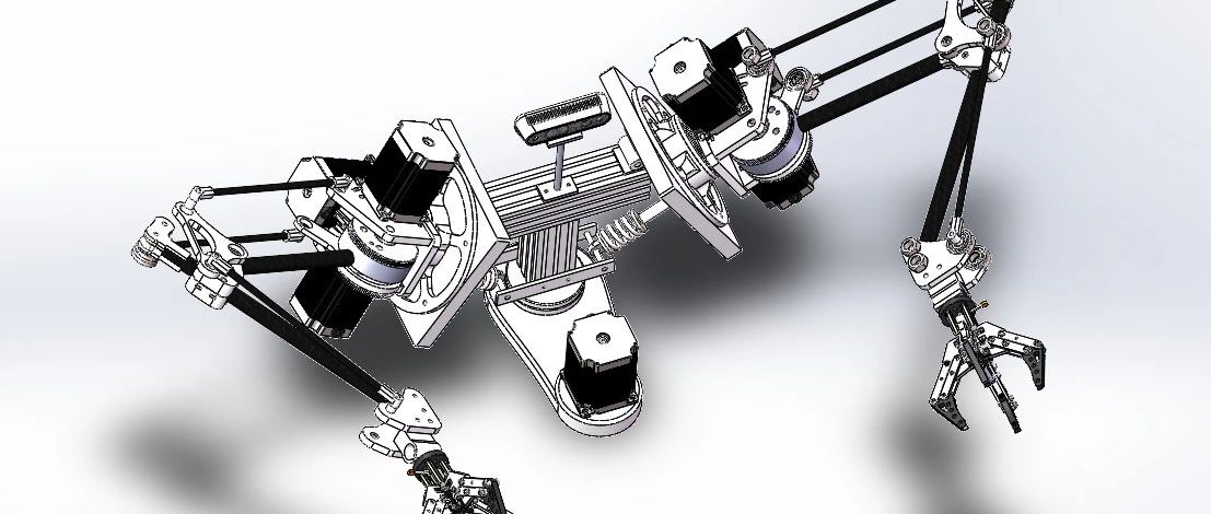 【机器人】2x4 DOF Bi-arm机械臂机械爪3D数模图纸 Solidworks设计