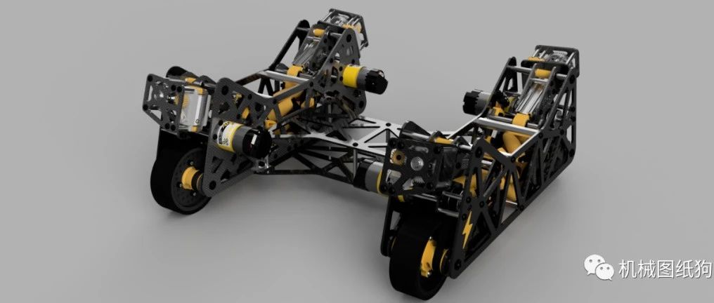 【机器人】spark-chassis 8轮碳纤维机器人车底盘3D图纸 STEP f3z格式