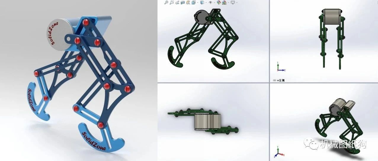 【精巧机构】exoskeleton-bipod双足行走机构3D图纸 Solidworks设计