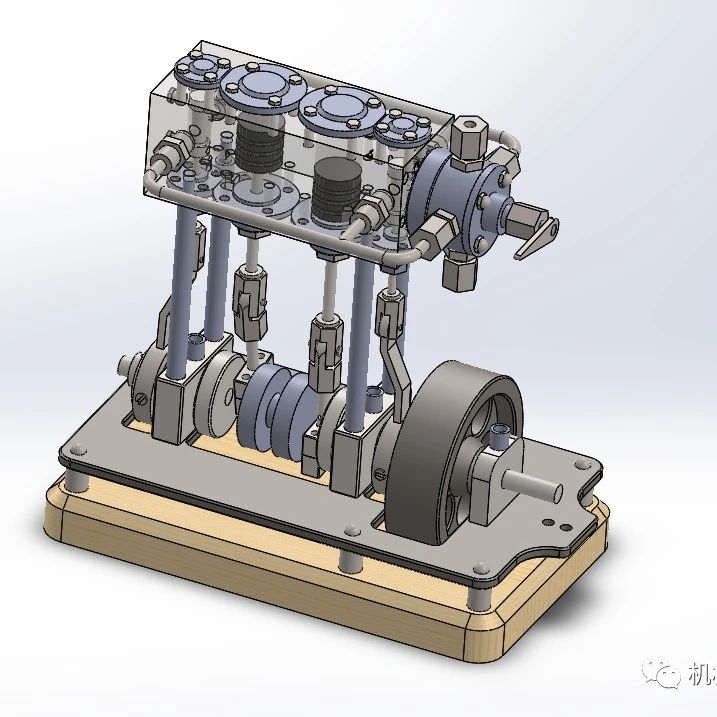 【发动机电机】双缸船用发动机简易机构模型3D图纸 Solidworks设计