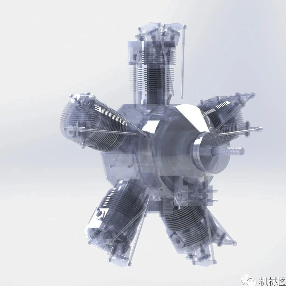 【发动机电机】Radial Engine 五缸星形引擎模型3D图纸 STEP格式