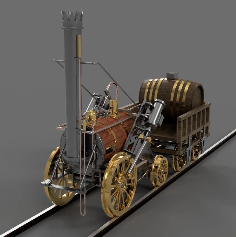 【其他车型】stephenson 1829老式内燃机蒸汽火车模型3D图纸 STEP格式