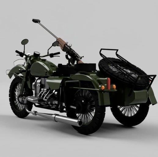 【其他车型】MI-URAL战斗侧三轮摩托车模型3D图纸 STEP格式