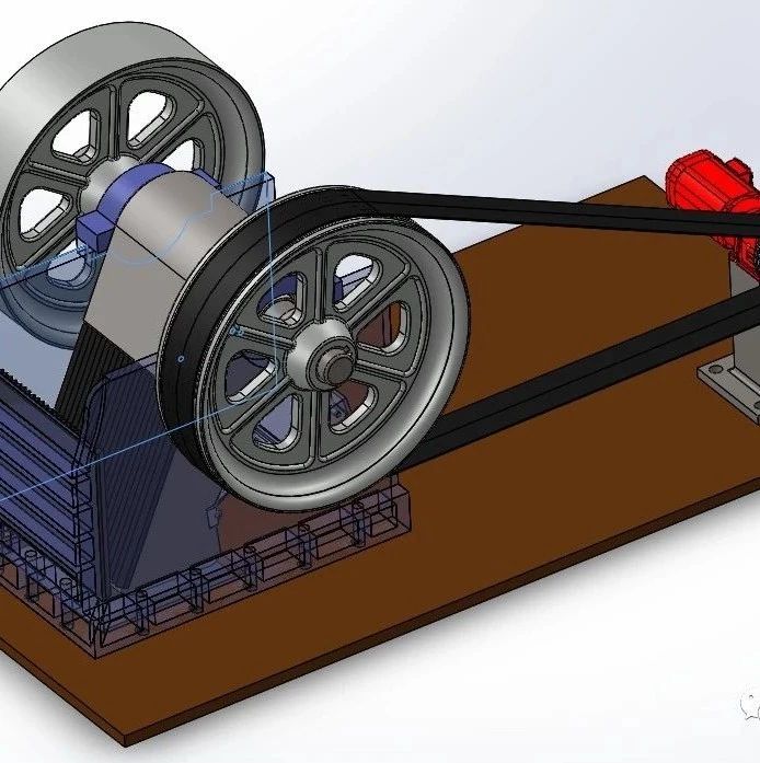 【工程机械】鄂式破碎机（全套零件 包含电机 皮带机）3D数模图纸 Solidworks