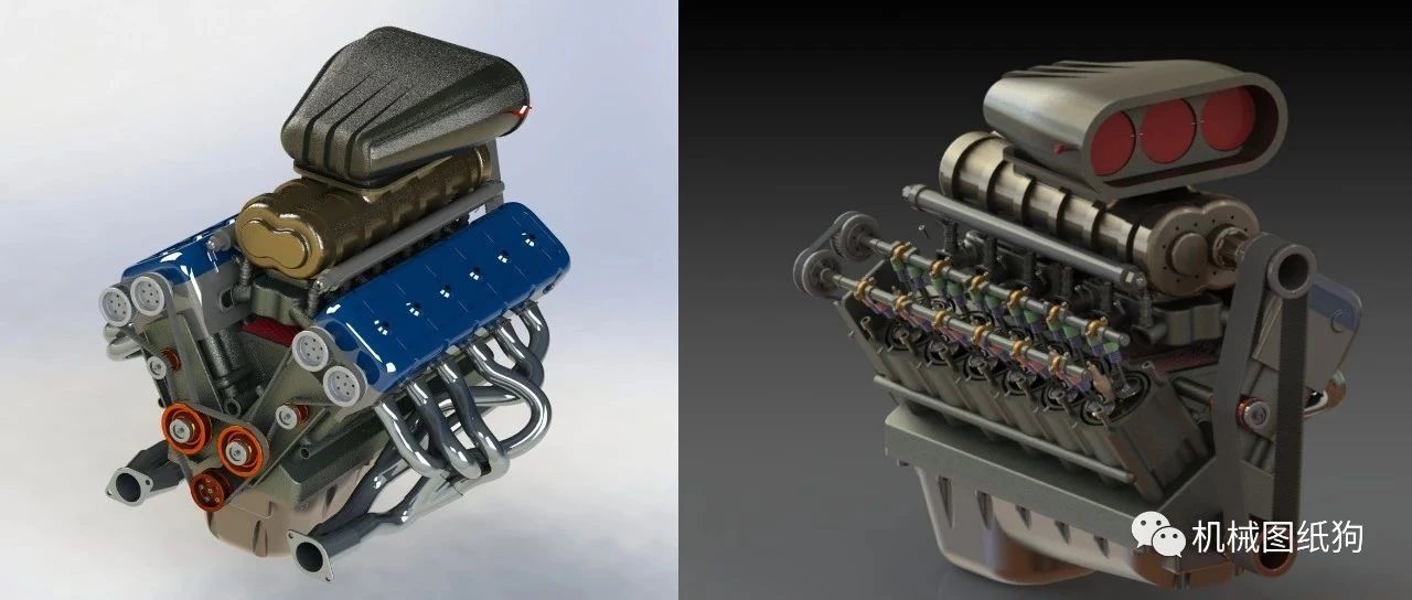 【发动机电机】12缸发动机 V12 Engine模型3D图纸 Solidworks设计
