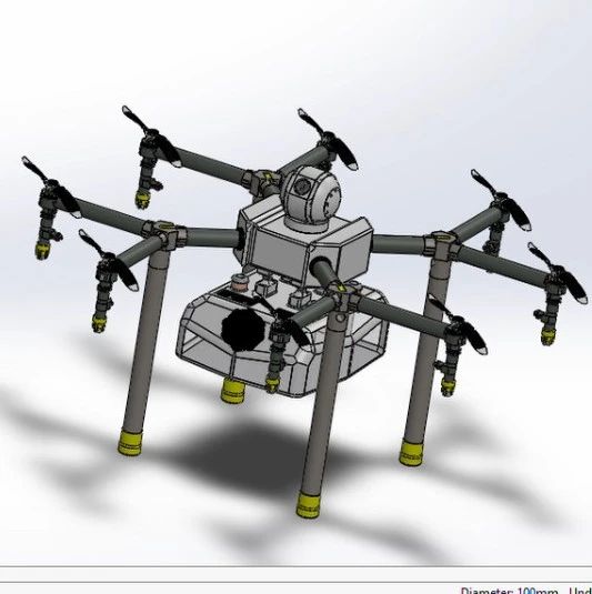 【飞行模型】optocopter八旋翼消毒喷雾无人机简易模型3D图纸 Solidworks设计