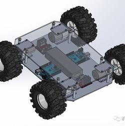 【其他车型】four-wheeled四轮移动机器人小车3D图纸 STEP格式