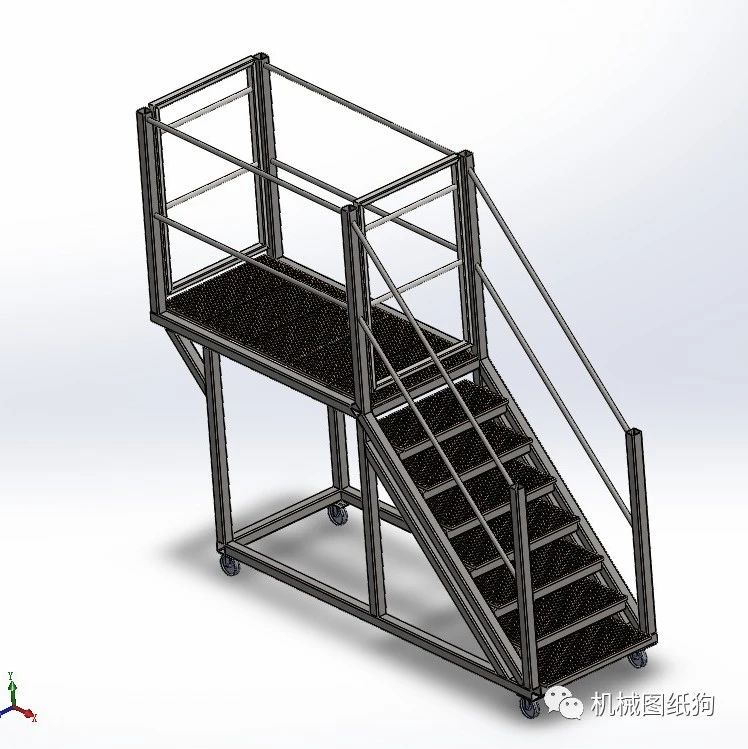 【工程机械】工业移动式楼梯平台3D图纸 Solidworks设计