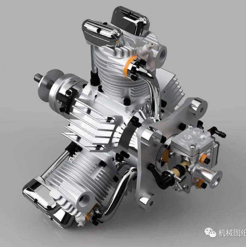 【发动机电机】FG-90R3 星形3缸航模发动机3D图纸 f3d STEP格式