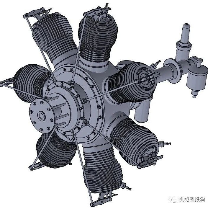 【发动机电机】gnome omega 50hp 7缸星形发动机3D图纸 