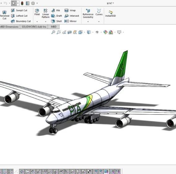 【飞行模型】波音747-8空中女王飞机模型3D图纸 Solidworks设计