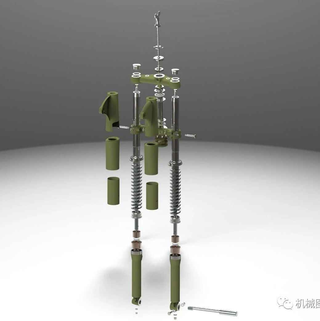 【工程机械】M72摩托车前叉减震器总成3D图纸 Solidworks设计 附IGS