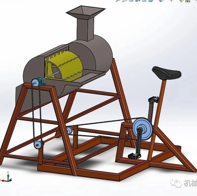 【农业机械】骑踏驱动式坚果壳切碎机3D数模图纸 Solidworks设计