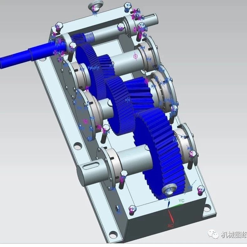 【差减变速器】vykresy三级斜齿轮减速箱3D图纸 UG设计