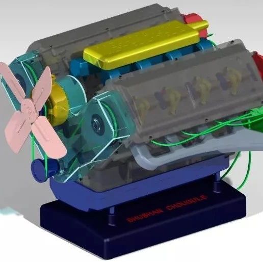 【发动机电机】BHUSHAN V8发动机模型3D图纸 STP格式