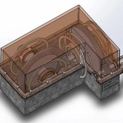 【差减变速器】二级圆柱直齿轮与锥齿轮组合减速箱3D图纸 Solidworks设计