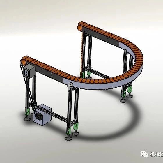 【工程机械】curve slat U型板链输送机3D图纸 x_t格式
