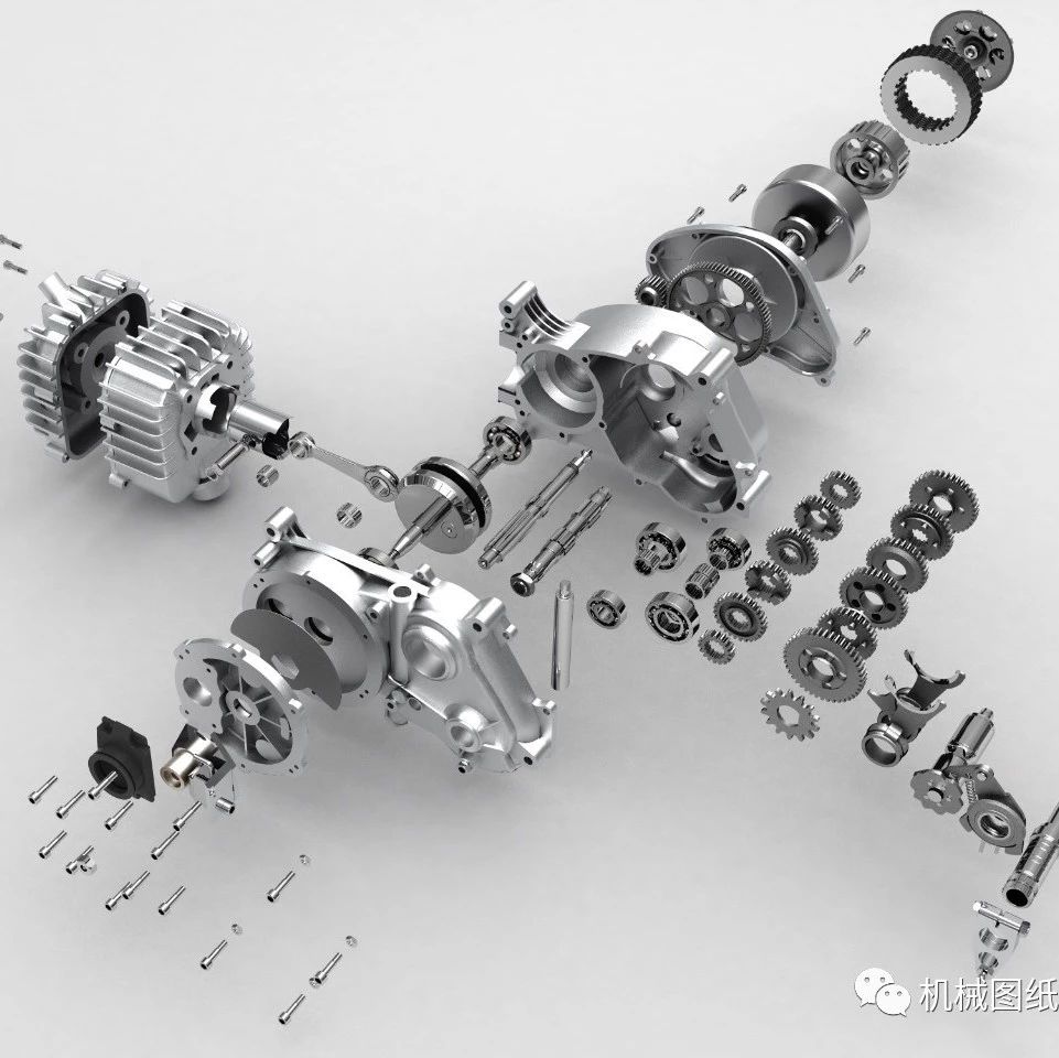 【发动机电机】50CC赛车发动机爆炸模型造型3D图纸 RHINO设计 附STP