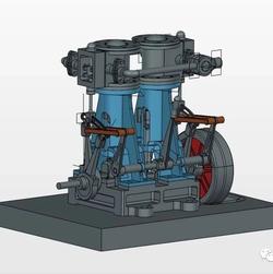 【发动机电机】miniature steam小型双缸蒸汽机引擎3D图纸 UG设计
