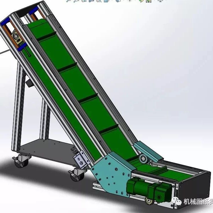 【工程机械】爬坡型皮带输送机3D数模图纸 Solidworks设计
