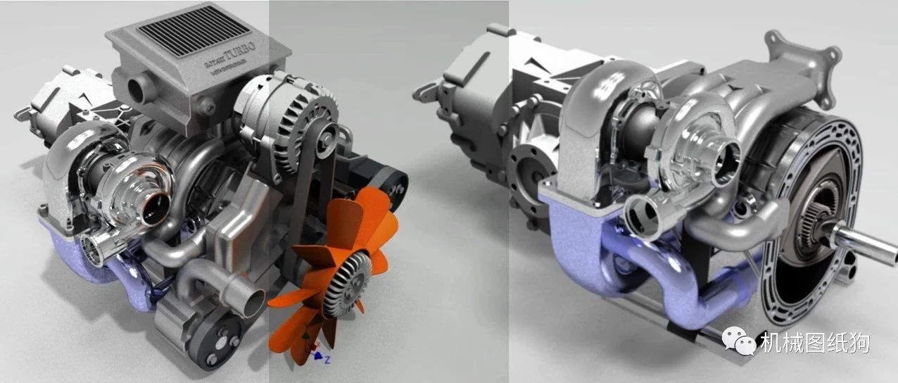【发动机电机】wankel engine汪克尔转子发动机3D数模图纸 STP格式