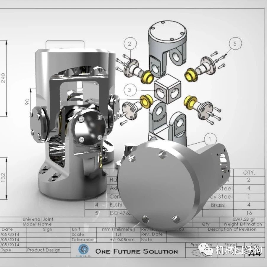 【工程机械】universal joint十字轴万向节3D数模图纸 Solidworks设计
