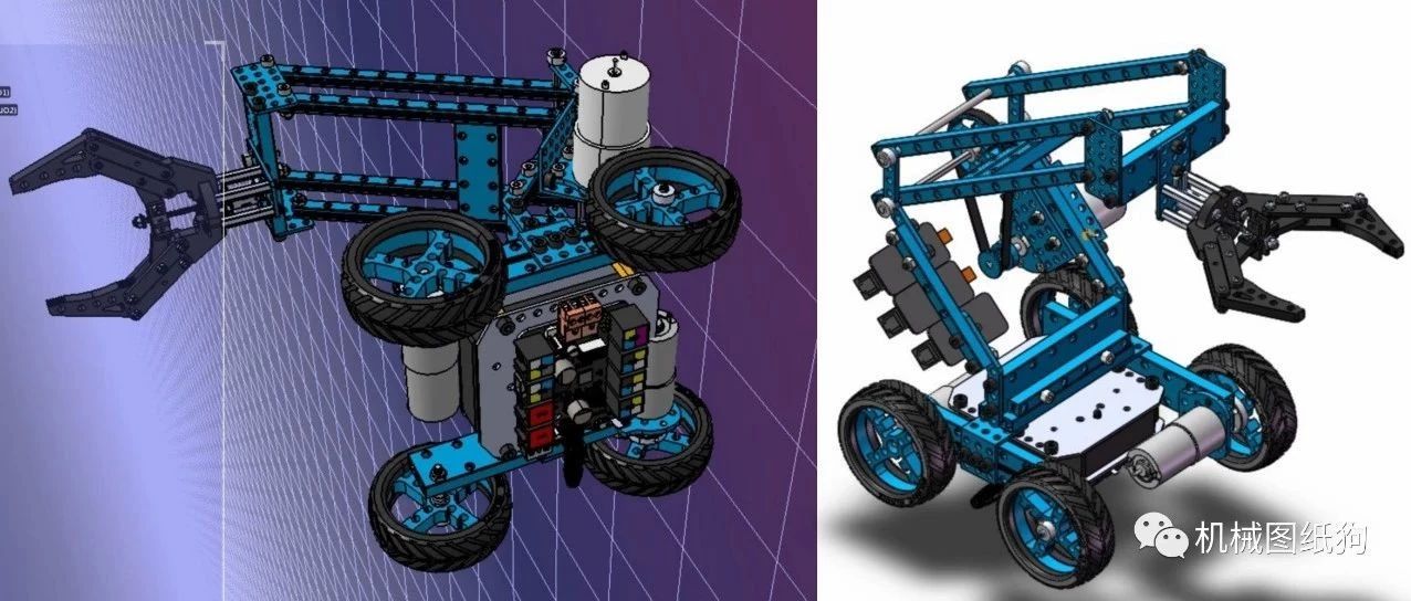 【机器人】Small mechanical arm智能机械手四轮小车3D图纸 STEP格式