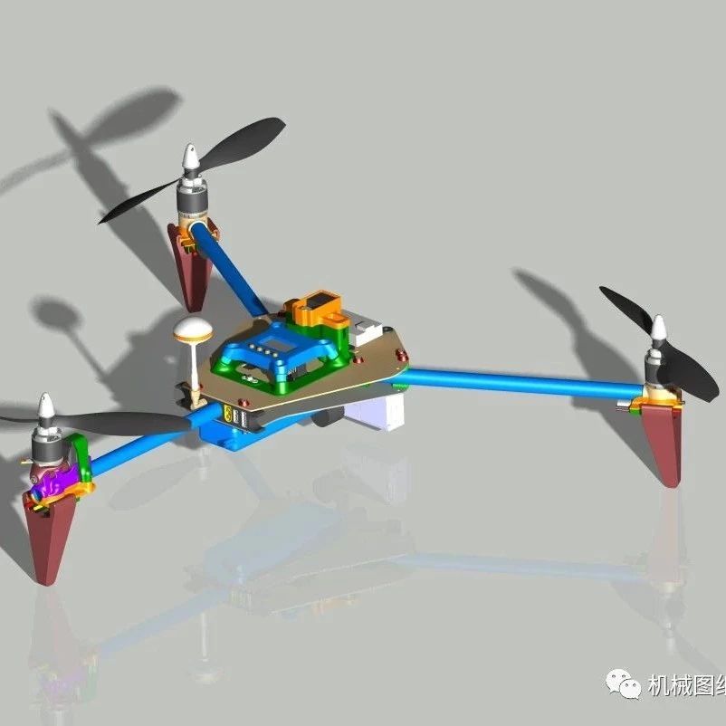 【飞行模型】660mm三轴旋翼无人机模型3D图纸 STP格式