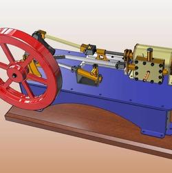 【发动机电机】单缸卧式蒸汽机3D数模图纸 Solidworks设计