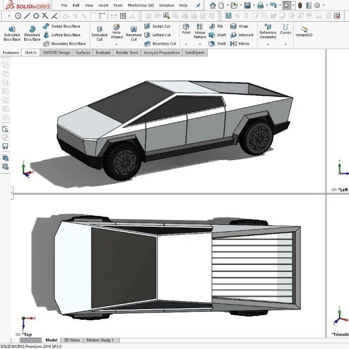 【汽车轿车】3款Tesla Cybertruck特斯拉电动皮卡3D图纸 Solidworks 