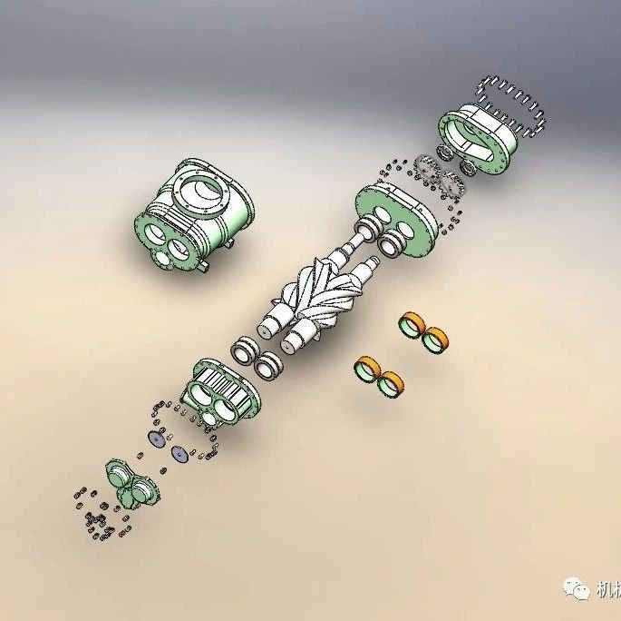 【工程机械】空压机机头爆炸图3D数模 Solidworks设计