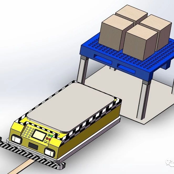 【工程机械】AGV叉车式智能运载机器人简易结构3D图纸 Solidworks