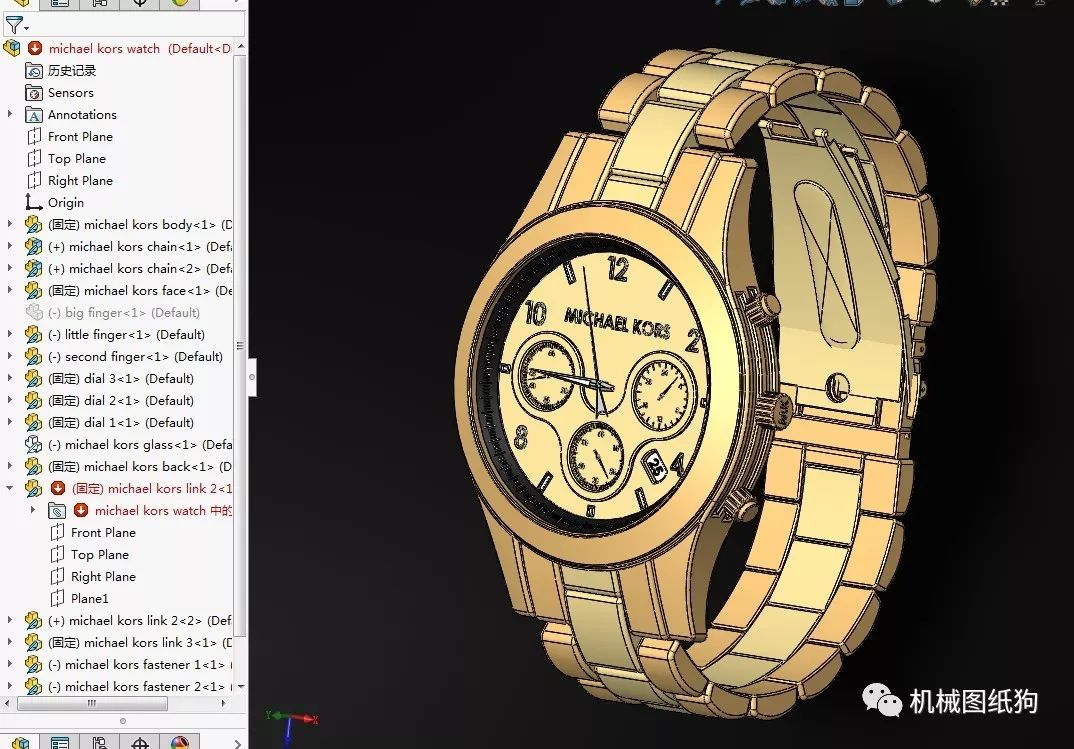 【生活艺术】michael Kors金手表模型3d图纸 Solidworks设计 Solidworks 仿真秀干货文章