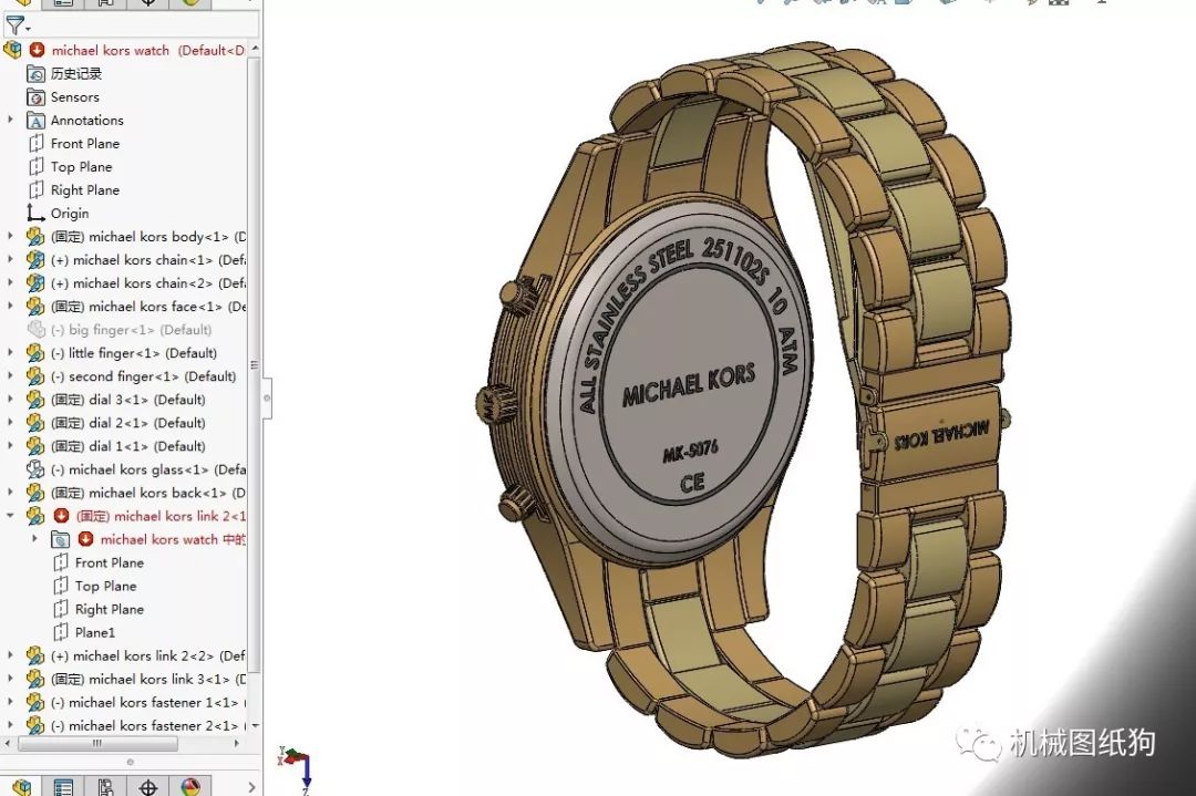 【生活艺术】michael Kors金手表模型3d图纸 Solidworks设计 Solidworks 仿真秀干货文章