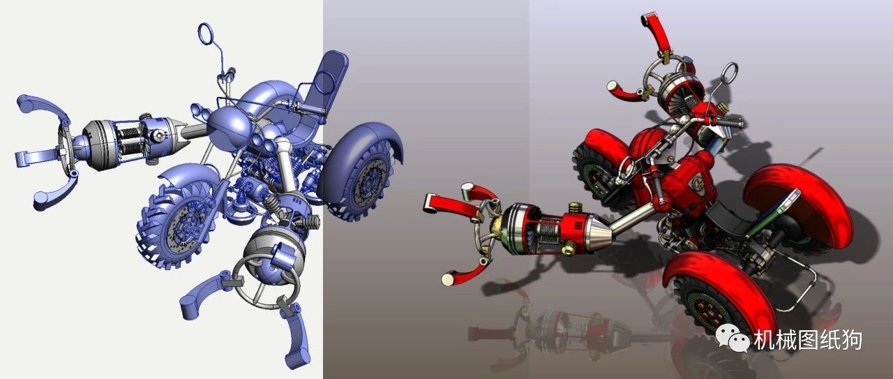 【其他车型】ROBO-TRIKE科幻三轮车机器人3D图纸 Solidworks设计 附STP