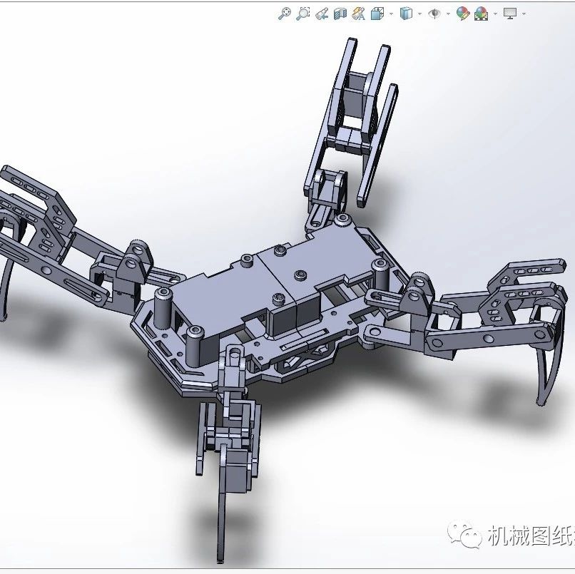 【机器人】QUAD BOT四足爬行机器人框架3D图纸 Solidworks设计