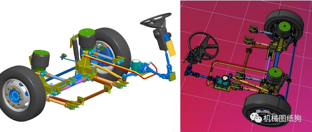【工程机械】low-floor客车前悬架和转向系统3D数模图纸 STP格式