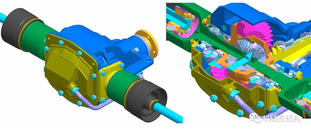 【工程机械】越野车轴驱动差速齿轮箱3D数模图纸 STP格式