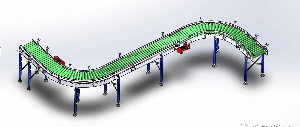 【工程机械】H4滚筒输送机 S型传送带模型3D图纸 Solidworks设计