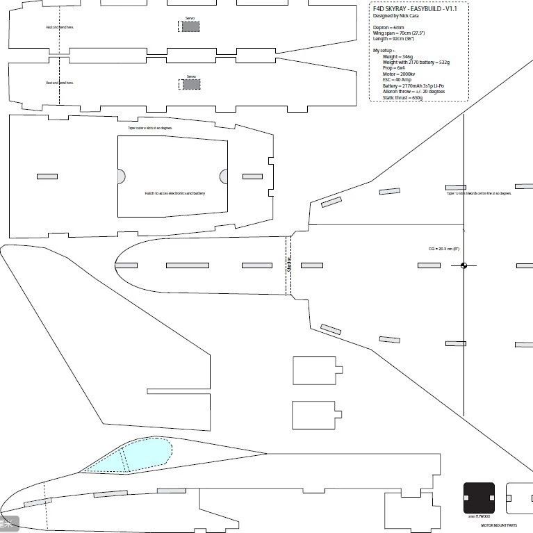 【飞行模型】F4D Skyray飞机航模制作图纸 PDF格式