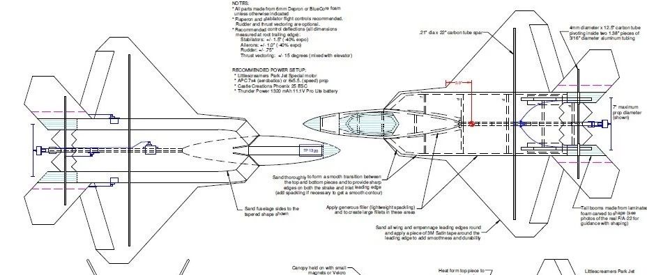 【飞行模型】F-22猛禽战斗机航模制作图纸 PDF格式