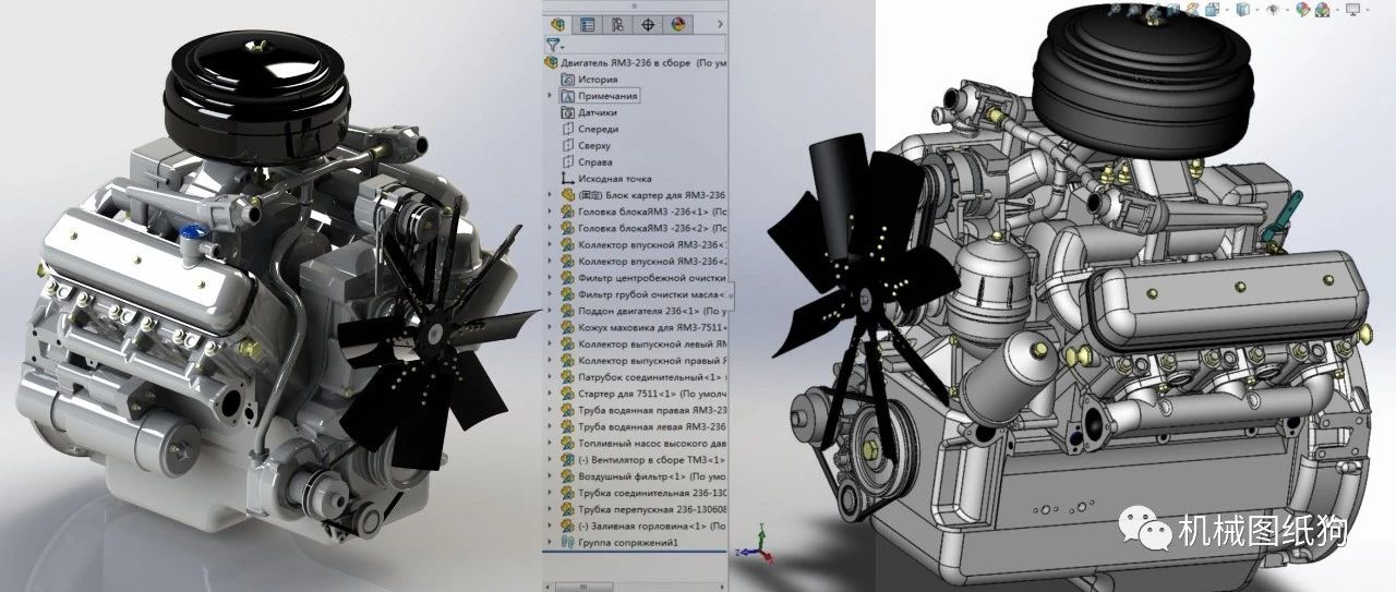 【发动机电机】YAMZ-236柴油发动机模型3D图纸 Solidworks设计 x_t格式