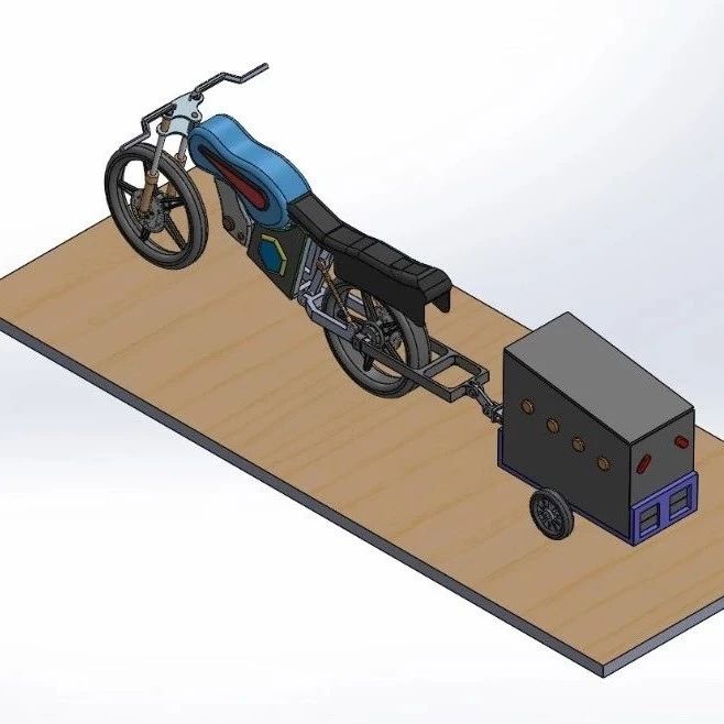【其他车型】摩托车及其拖车简易模型3D图纸 Solidworks设计